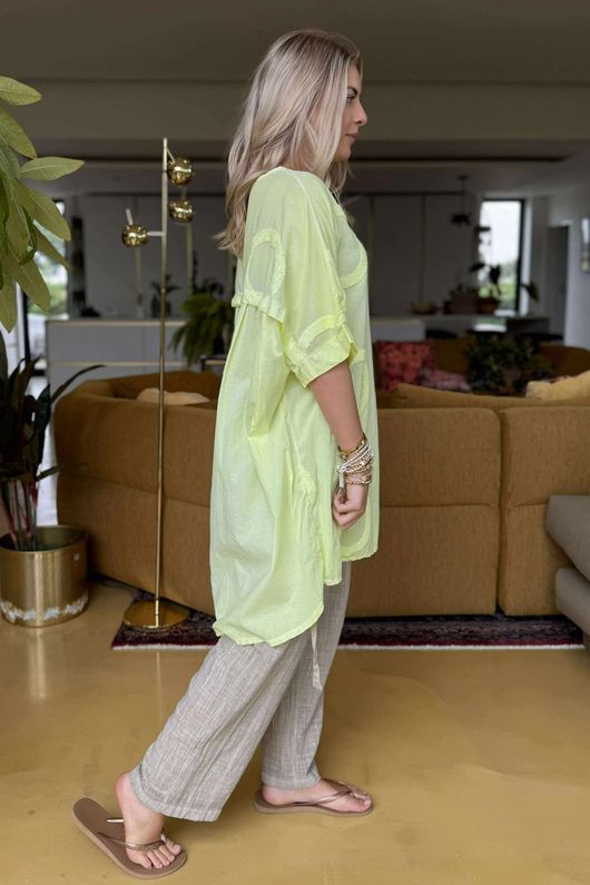 Made in Italy Sa Caleta Circle Longline Boyfriend Top Washed Citronella /6 =